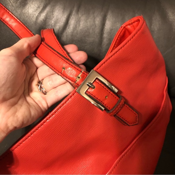 Coral Striped Tote Bag Pocketbook Purse - Picture 4 of 6